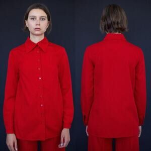Town Clothes Wool Red Angela Collared Button Front Work Shirt - Medium